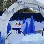 Styrofoam-cut snowman fabric backwall printed lyonium carpet